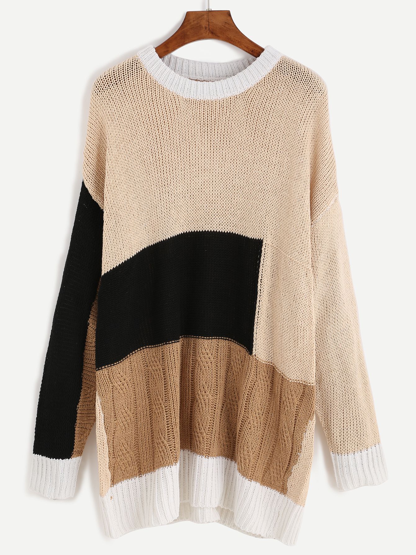 Color Block Drop Shoulder Textured Sweater Dress